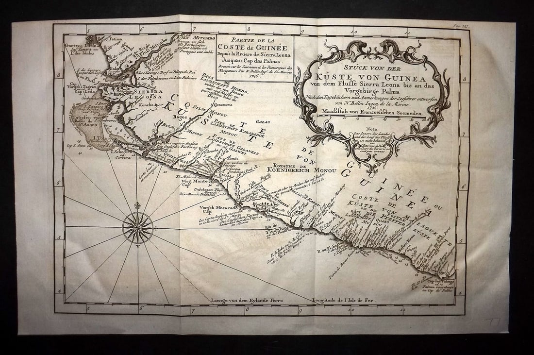Psalmanazar & Sale C1770 Antique Map. Africa Guinea: "Stuck von der Kuste von Guinea" Copper Engraved Map Published 1747-82 Amsterdam and Leipzig for "Histoire Universelle, depuis le commencement du monde" 4to Edition by George Sale, George Psalmanazar,