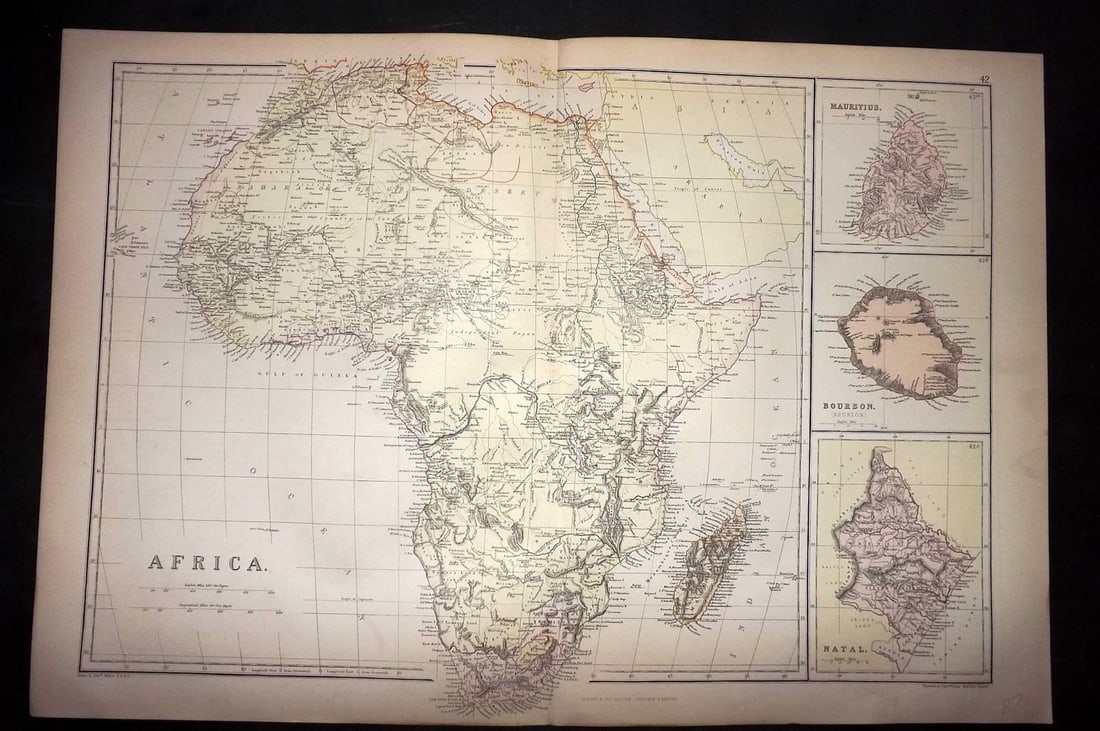 Blackie (Pub) 1882 Folio Map. Africa with inset Mauritius, Reunion & Natal (1 of 1)