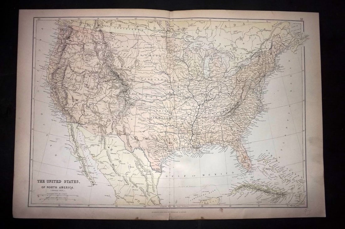Blackie (Pub) 1882 Folio Map. United States of North America: Lithograph Map Published 1882 by Blackie & Son, London for "The Comprehensive Atlas & Geography of the World" by W. G. Blackie. Centre fold as published. Paper Size: 22 x 15 inch (56 x 38cm) Good cond