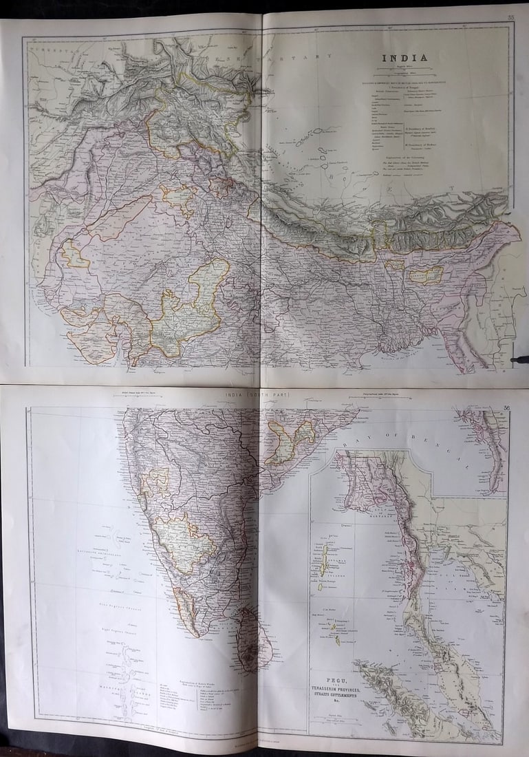 Blackie (Pub) 1882 Pair of Maps. India: Lithograph Map Published 1882 by Blackie & Son, London for "The Comprehensive Atlas & Geography of the World" by W. G. Blackie. Centre fold as published. Paper Size: 22 x 15 inch (56 x 38cm) Good cond