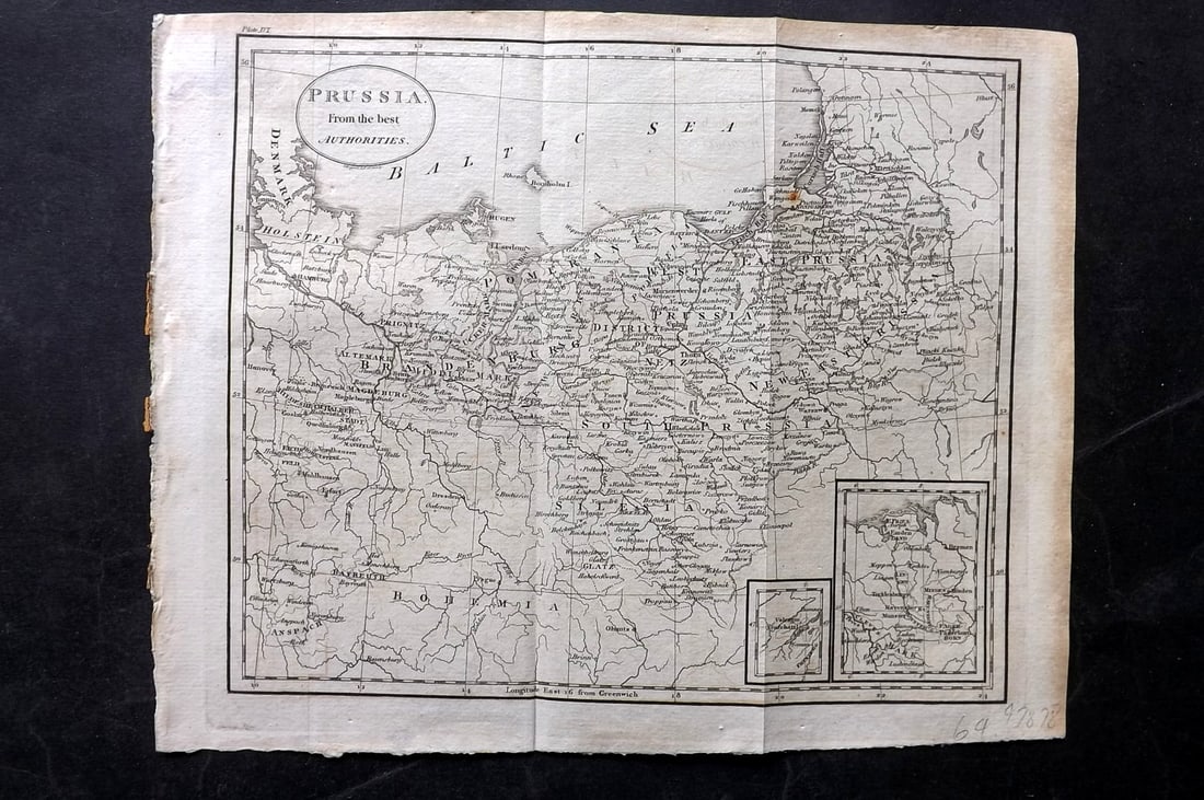 Guthrie, William 1812 Antique Map. Prussia: Copper Engraved Map Published 1812, London for "A New Geographical, Historical and Commercial Grammar..." by William Guthrie. The maps are by John Senex, Thomas Kitchin and others. Folds as issued. Pa