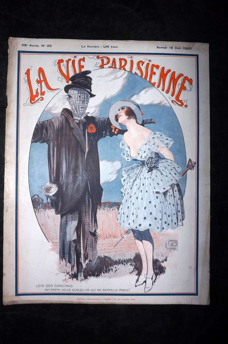 La Vie Parisienne 1920 Art Deco Print. Loin des Dancings by Leonnec: Lithographs Published 1928, Paris for "La Vie Parisienne" Illustrated by Lissac, Barbier, Vallet, Valee, Prejelan, Herouard, Fournier, Kuhn-Regnier, Georges L?onnec and others. Verso text, but none sh