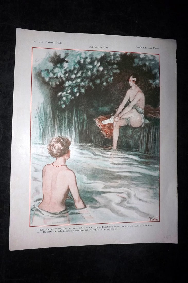 La Vie Parisienne 1926 Art Deco Print. Analogie by d'Armand Vallee: Lithographs Published 1928, Paris for "La Vie Parisienne" Illustrated by Lissac, Barbier, Vallet, Valee, Prejelan, Herouard, Fournier, Kuhn-Regnier, Georges L?onnec and others. Verso text, but none sh