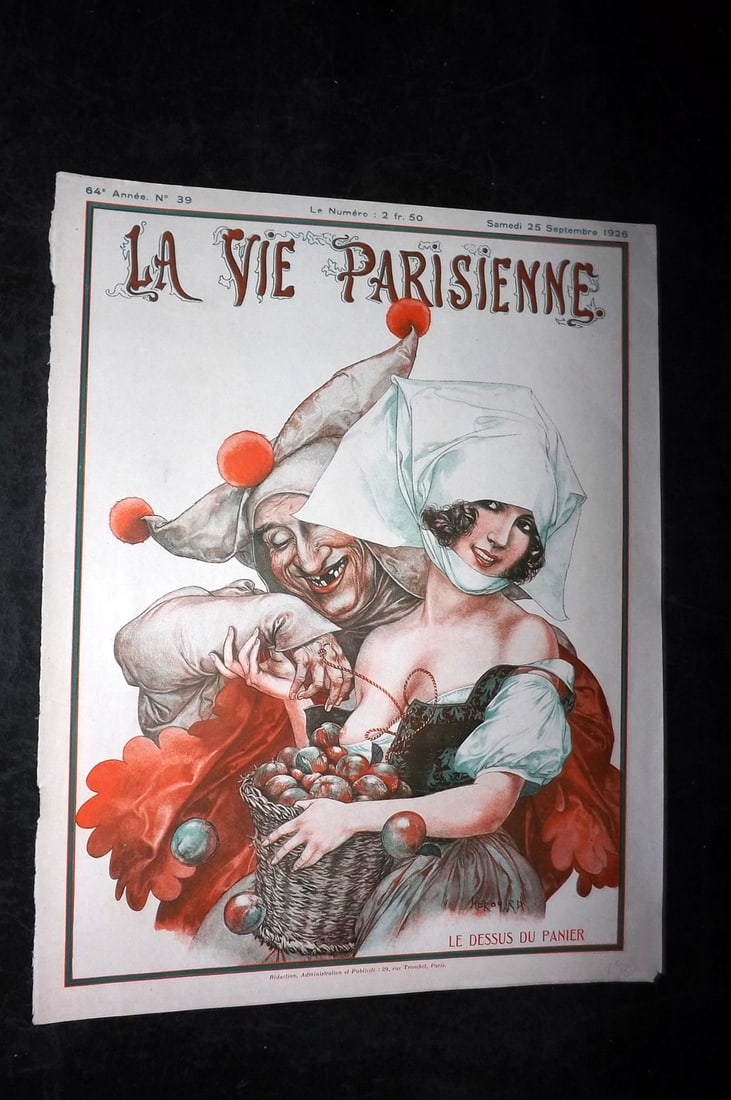 La Vie Parisienne 1926 Art Deco Print. Le Dessus du Panier by Herouard: Lithographs Published 1928, Paris for "La Vie Parisienne" Illustrated by Lissac, Barbier, Vallet, Valee, Prejelan, Herouard, Fournier, Kuhn-Regnier, Georges L?onnec and others. Verso text, but none sh