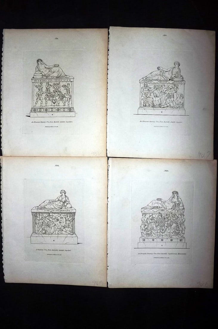 Moses, Henry 1814 Lot of 4 Prints. Urns: Etching Published Published 1814, London for "A Collection of Antique Vases..." First Edition by Henry Moses. Paper Size: 8 x 7 inch (21 x 18cm) Good Condition