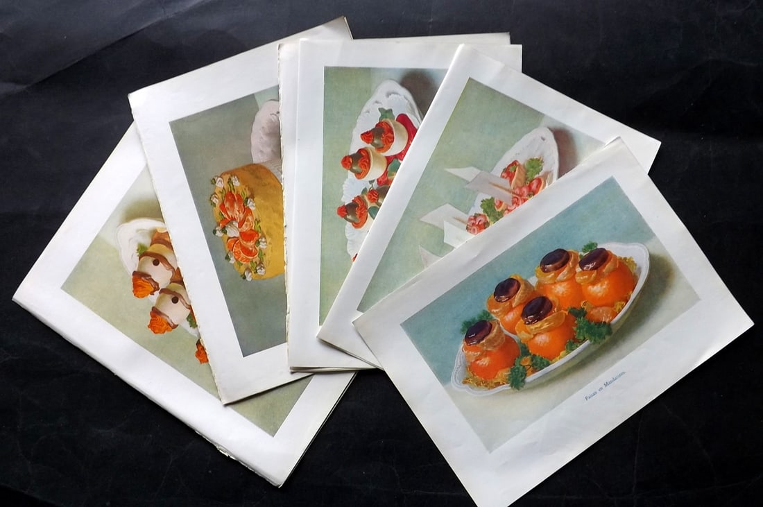 Fairclough, M. A. C1940 Lot of 18 Vintage Food Prints: Offset Lithograph Published C1940, London for "The Ideal Cookery Book" M. A. Fairclough. Paper Size: 10 x 7 inch (25 x 18cm) Good Condition