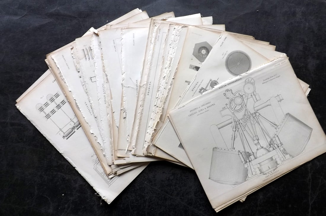 Encyclo. Brit 1850's Lot of 60 Science & Tech Prints: Steel Engraving Published 1853-60 by A & C Black, Edinburgh & London for "Encyclopaedia Britannica" Eighth Edition. Paper Size: 10.5 x 8 inch (27 x 21cm) Good Condition