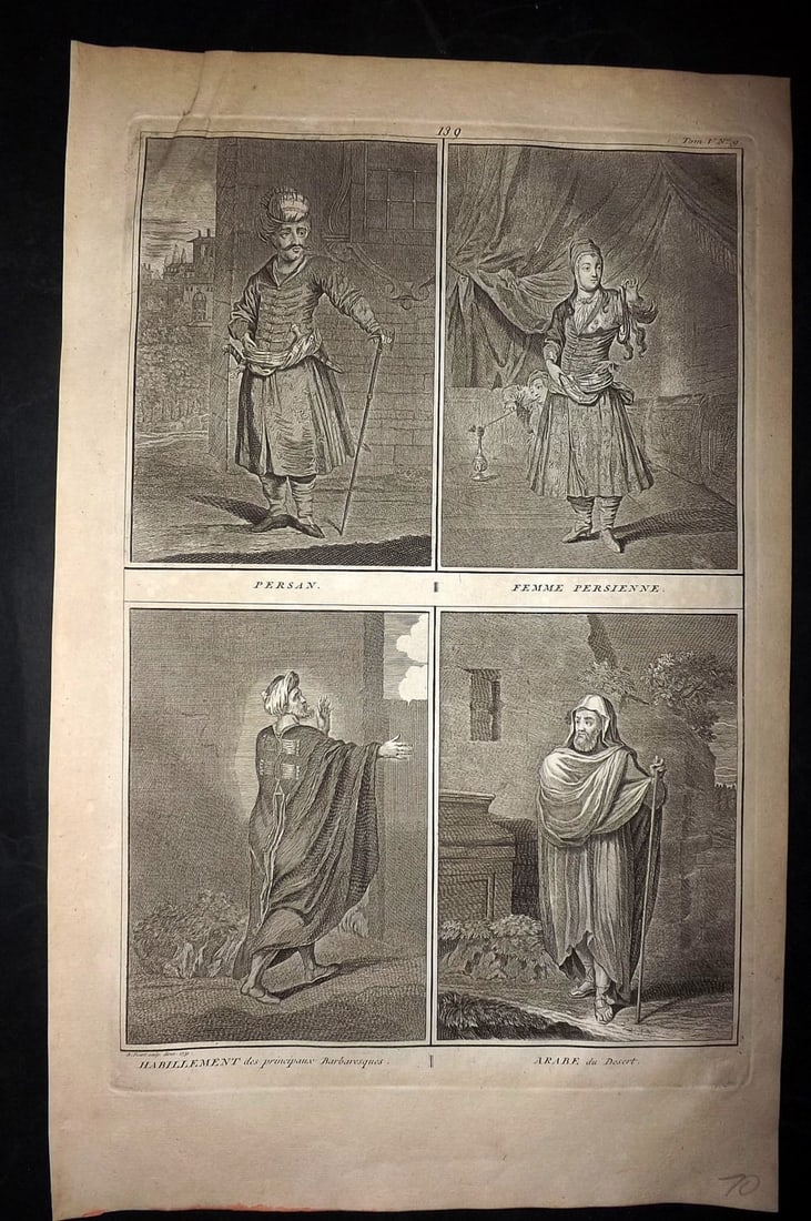 Picart, Bernard 1741 Folio Print. Persia - Persian & Arab Costume: Folio Copper Plate Published Published 1741, Paris for "Histoire generale des ceremonies, moeurs, et coutumes religieuses de tous les Peuples du Monde" by Bernard Picart. Paper Size: 15.5 x 10 inch (3
