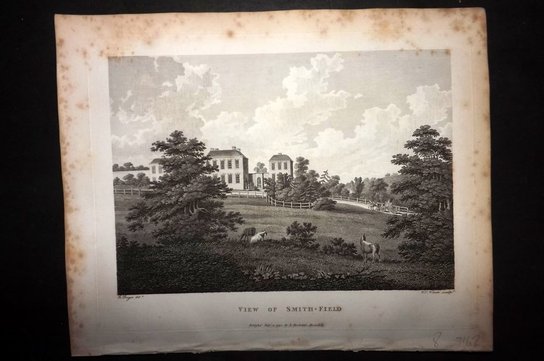 Aiken, John 1795 Antique Print. View of Smith-Field: Copper Plate Published 1795, London for "A Description of the Country from Thirty to Forty Miles Round Manchester" by John Aiken. Paper Size: 11.5 x 9 inch (29 x 23cm) Minor margin toning. Good Condit