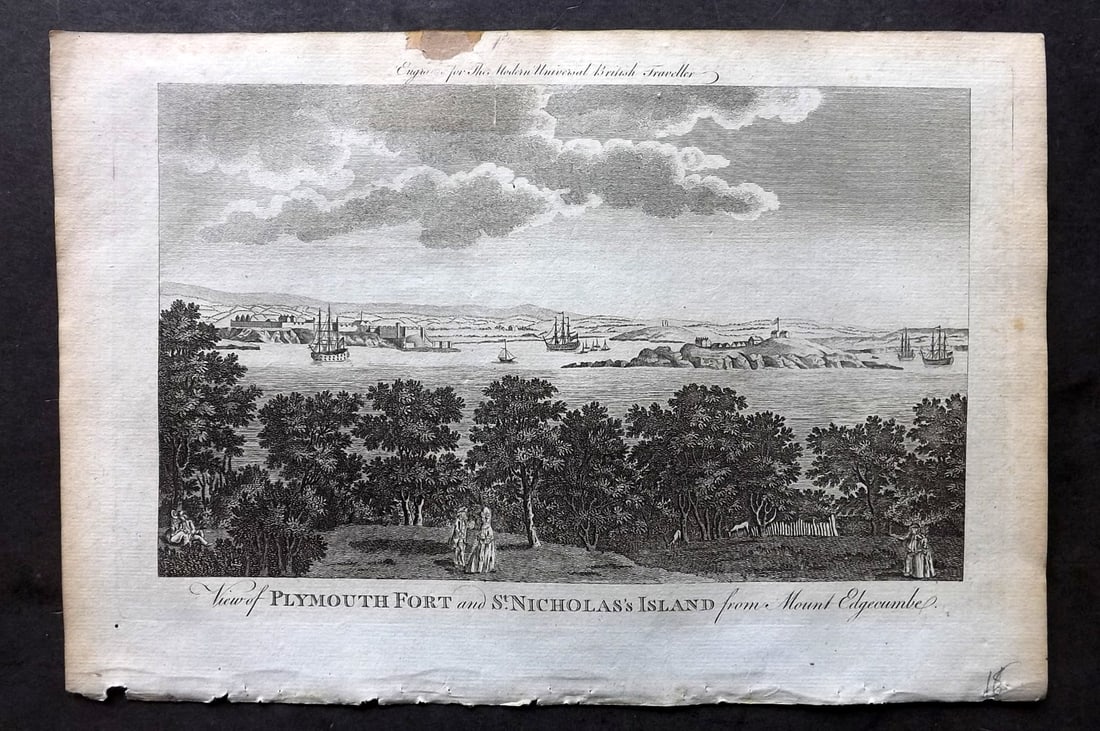 Burlington, Charles 1779 Folio Print. Plymouth Fort & Ships (1 of 1)