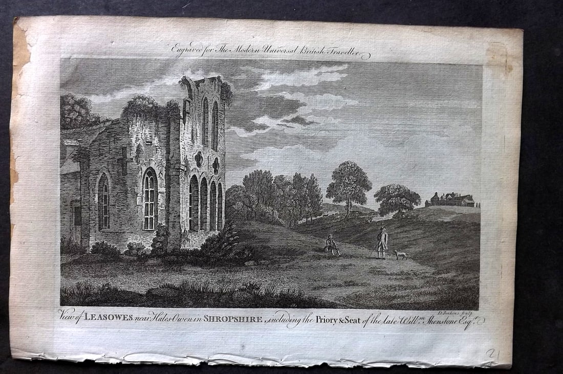 Burlington, Charles 1779 Folio Print. Leasowes, Shropshire: Folio Copper Plate Published 1779 by J. Cooke, London for "The Modern Universal British Traveller or, a New, Complete, and Accurate tour Through England, Wales, Scotland, and the Neighbouring Islands"