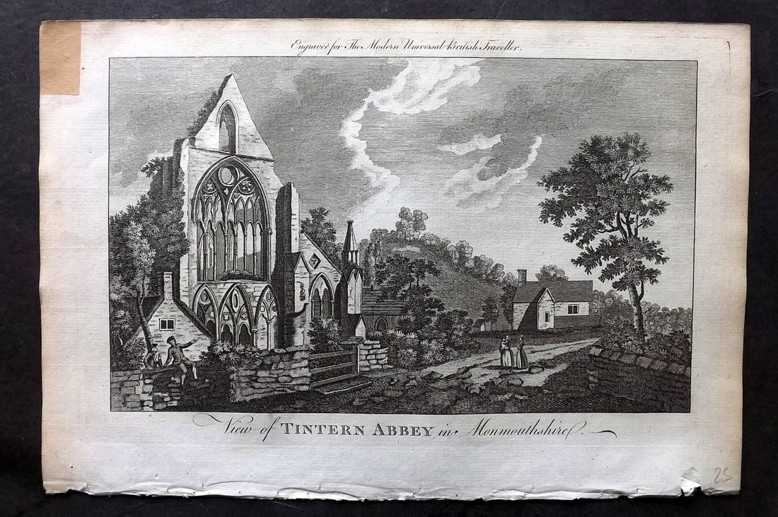 Burlington, Charles 1779 Folio Print. Tintern Abbey, Monmouthshire: Folio Copper Plate Published 1779 by J. Cooke, London for "The Modern Universal British Traveller or, a New, Complete, and Accurate tour Through England, Wales, Scotland, and the Neighbouring Islands"