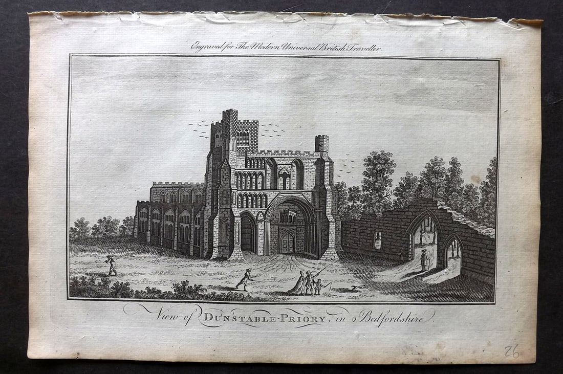 Burlington, Charles 1779 Folio Print. Dunstable Priory, Bedforshire: Folio Copper Plate Published 1779 by J. Cooke, London for "The Modern Universal British Traveller or, a New, Complete, and Accurate tour Through England, Wales, Scotland, and the Neighbouring Islands"
