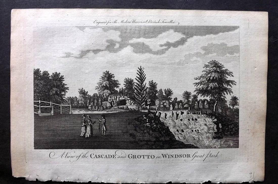 Burlington, Charles 1779 Folio Print. Cascade and Grotto, Windsor: Folio Copper Plate Published 1779 by J. Cooke, London for "The Modern Universal British Traveller or, a New, Complete, and Accurate tour Through England, Wales, Scotland, and the Neighbouring Islands"