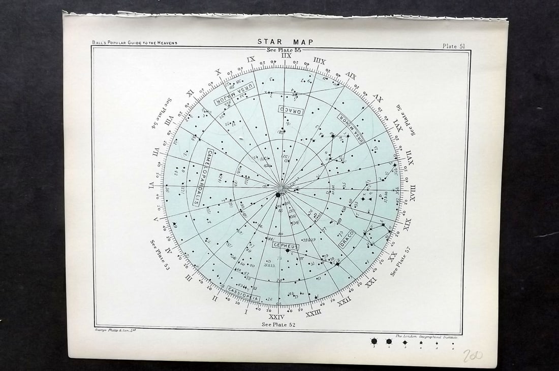Ball, Robert 1910 Astronomy Celestial Print. Star Map 51 (1 of 1)