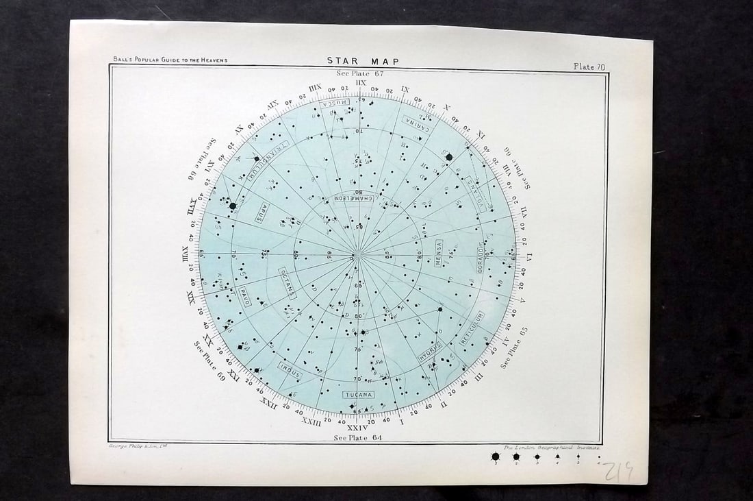 Ball, Robert 1910 Astronomy Celestial Print. Star Map 70 (1 of 1)
