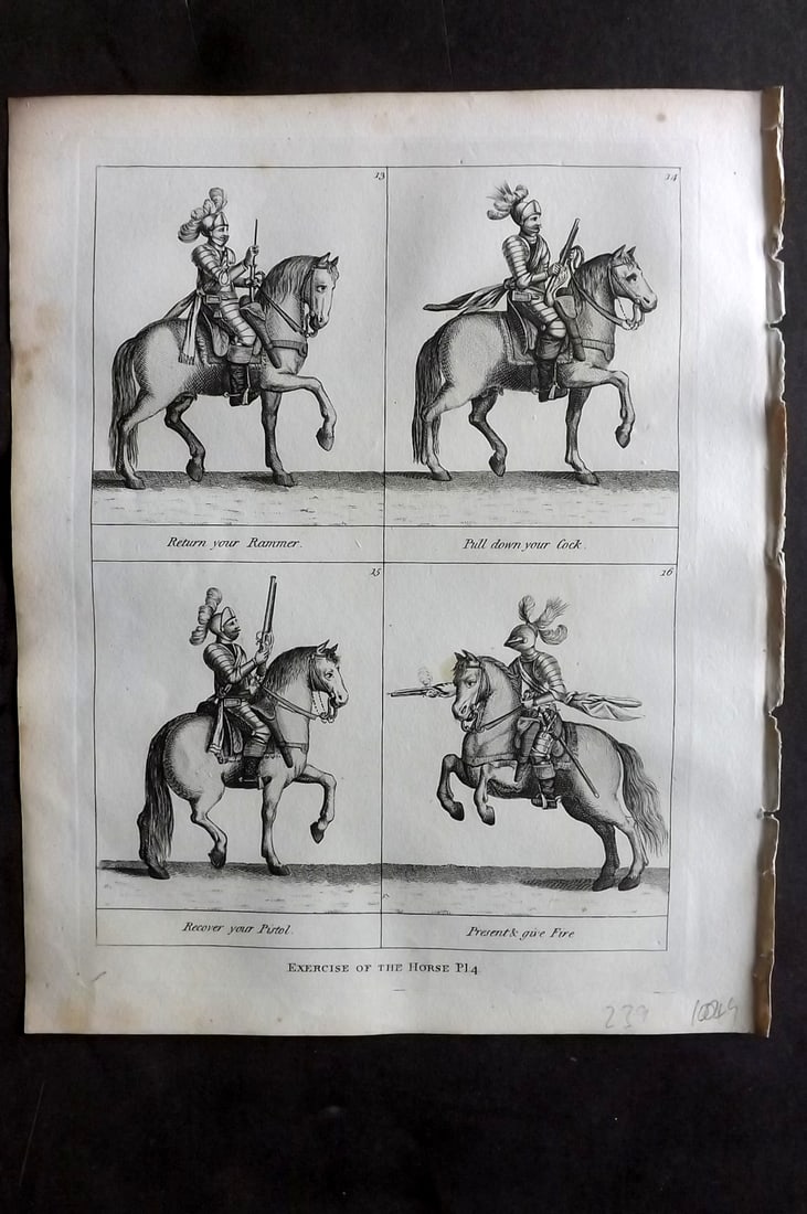 Grose, Francis 1801 Antique Military Print. Exercise of the Horse 04: Copper Plate Published 1801, London for "Military Antiquities Respecting a History of the English Army from the Conquest to the Present Time" by Francis Grose. Paper Size: 10.5 x 8 inch (27 x 21cm) Ve