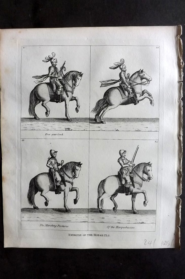 Grose, Francis 1801 Antique Military Print. Exercise of the Horse 06: Copper Plate Published 1801, London for "Military Antiquities Respecting a History of the English Army from the Conquest to the Present Time" by Francis Grose. Paper Size: 10.5 x 8 inch (27 x 21cm) Ve