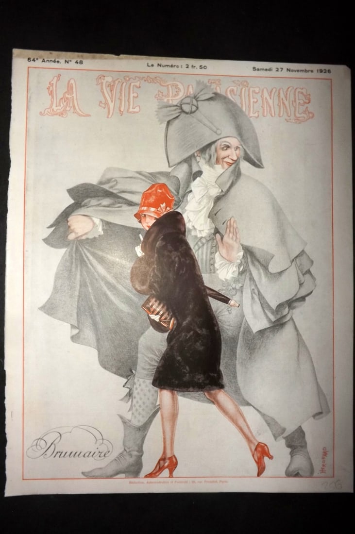 La Vie Parisienne 1926 Art Deco Print. Brumaire by Herouard: Lithographs Published 1928, Paris for "La Vie Parisienne" Illustrated by Lissac, Barbier, Vallet, Valee, Prejelan, Herouard, Fournier, Kuhn-Regnier, Georges L?onnec and others. Verso text, but none sh