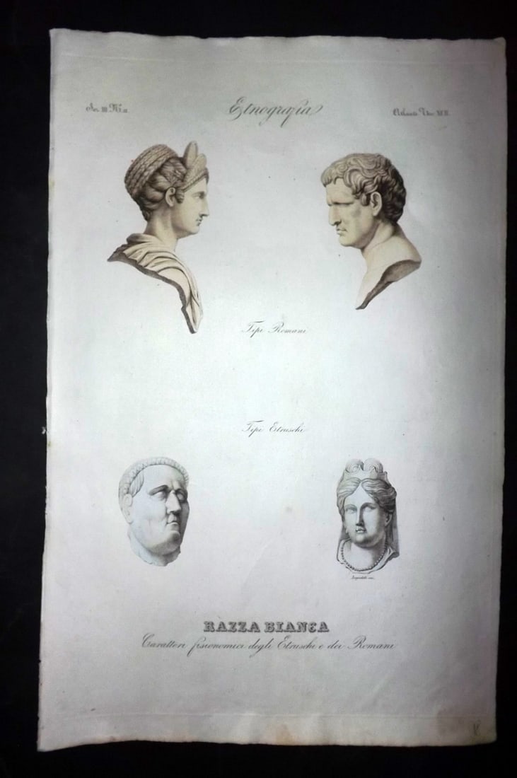 Marmocchi, F. C. 1845 Folio HCol Print. Roman Sculptured Portraits (1 of 2)