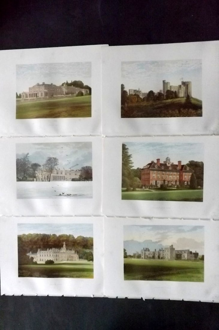 Morris Seats C1870 Lot of 6 British Color Woodblock Views: Color Printed Woodblock Published 1866-1880 by William Mckenzie, London for "Picturesque Views of Seats of Noblemen and Gentlemen of Great Britain and Ireland" by the Rev. F. O. Morris. Printed by Ben