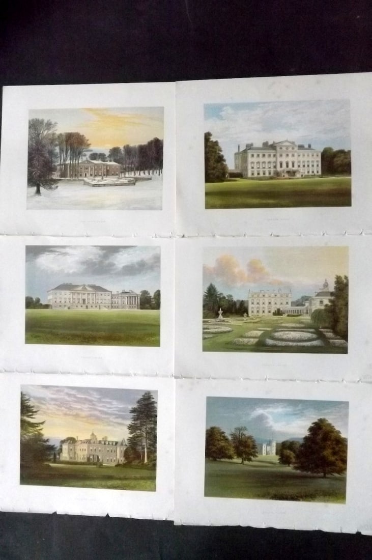 Morris Seats C1870 Lot of 6 British Color Woodblock Views: Color Printed Woodblock Published 1866-1880 by William Mckenzie, London for "Picturesque Views of Seats of Noblemen and Gentlemen of Great Britain and Ireland" by the Rev. F. O. Morris. Printed by Ben