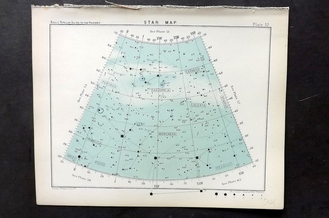 Ball, Robert 1910 Astronomy Celestial Print. Star Map 52 (1 of 1)