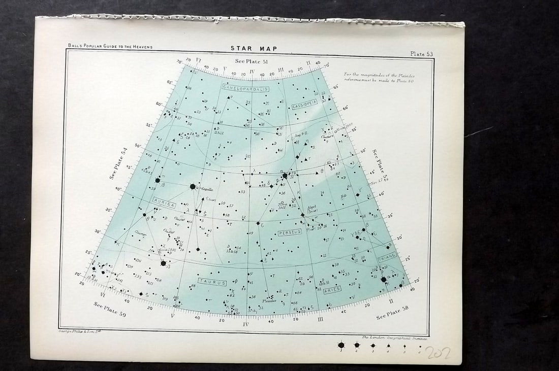 Ball, Robert 1910 Astronomy Celestial Print. Star Map 53 (1 of 1)