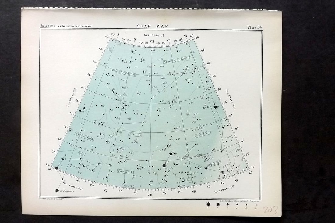 Ball, Robert 1910 Astronomy Celestial Print. Star Map 54 (1 of 1)