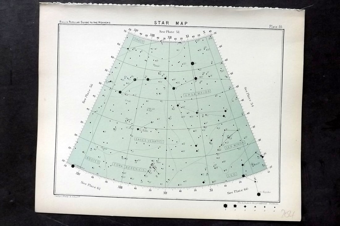 Ball, Robert 1910 Astronomy Celestial Print. Star Map 55 (1 of 1)