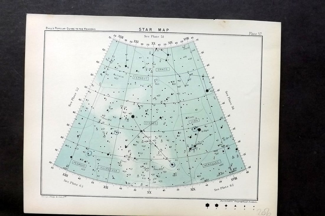 Ball, Robert 1910 Astronomy Celestial Print. Star Map 57 (1 of 1)