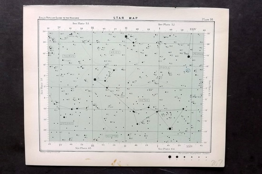 Ball, Robert 1910 Astronomy Celestial Print. Star Map 58 (1 of 1)