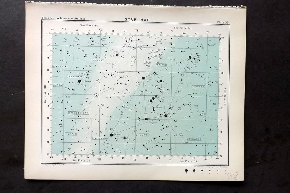 Ball, Robert 1910 Astronomy Celestial Print. Star Map 59 (1 of 1)