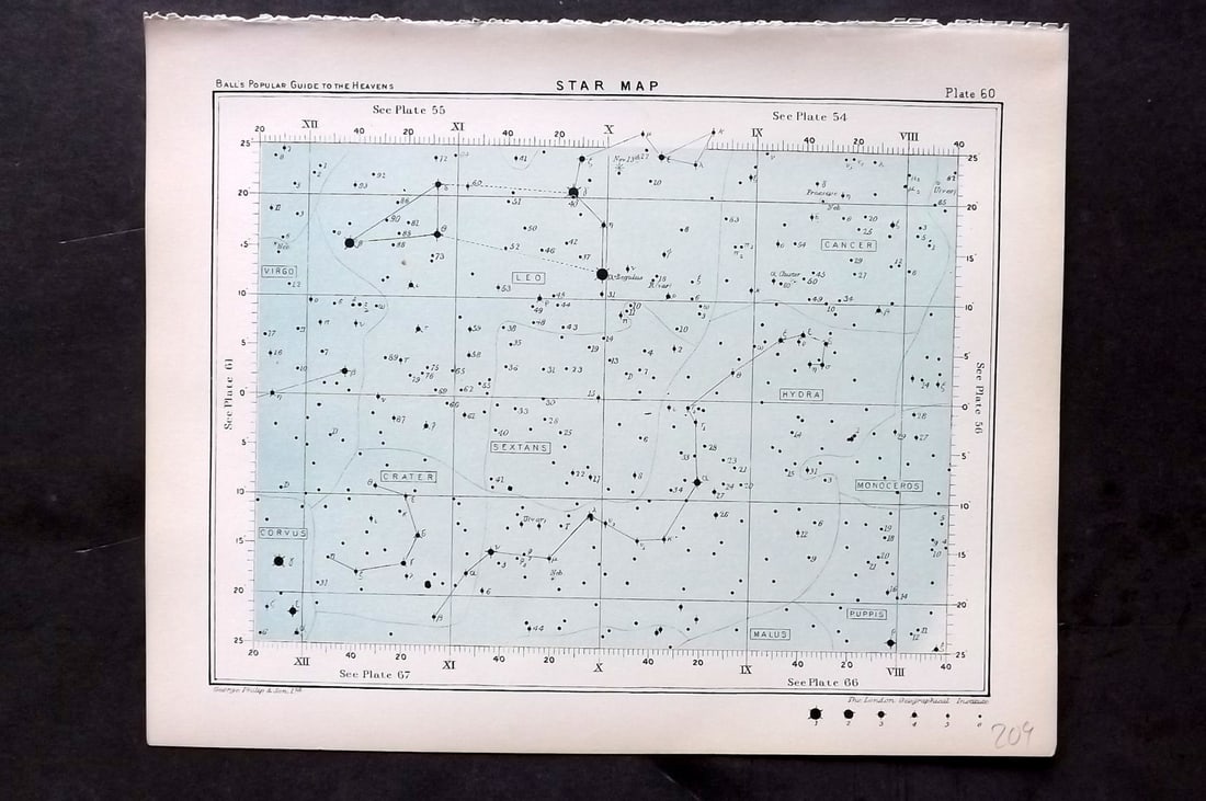 Ball, Robert 1910 Astronomy Celestial Print. Star Map 60 (1 of 1)