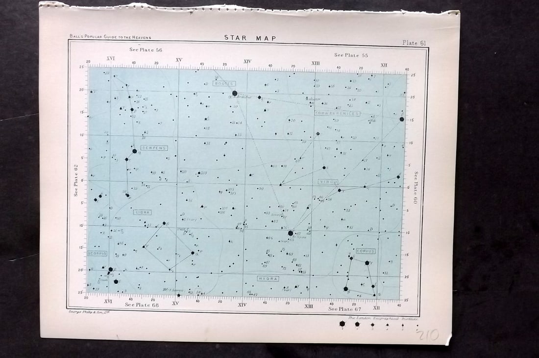Ball, Robert 1910 Astronomy Celestial Print. Star Map 61 (1 of 1)