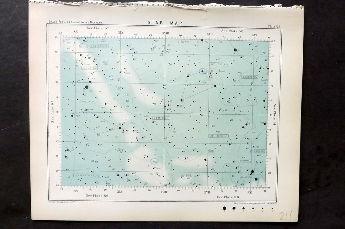 Ball, Robert 1910 Astronomy Celestial Print. Star Map 62 (1 of 1)