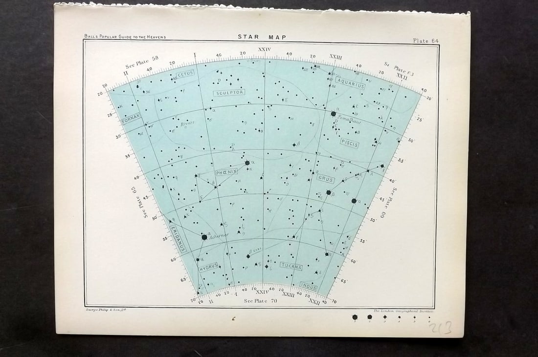 Ball, Robert 1910 Astronomy Celestial Print. Star Map 64 (1 of 1)