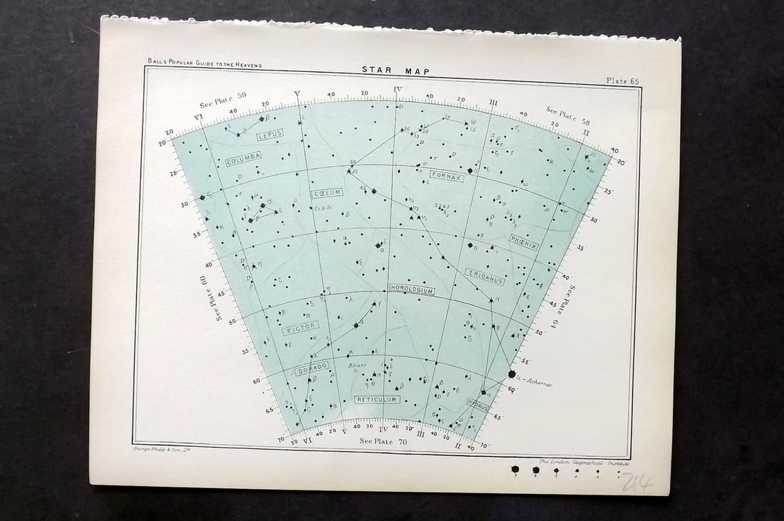 Ball, Robert 1910 Astronomy Celestial Print. Star Map 65 (1 of 1)