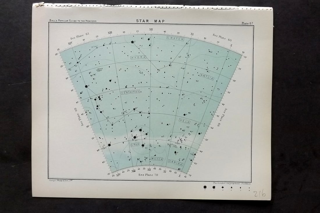 Ball, Robert 1910 Astronomy Celestial Print. Star Map 67 (1 of 1)