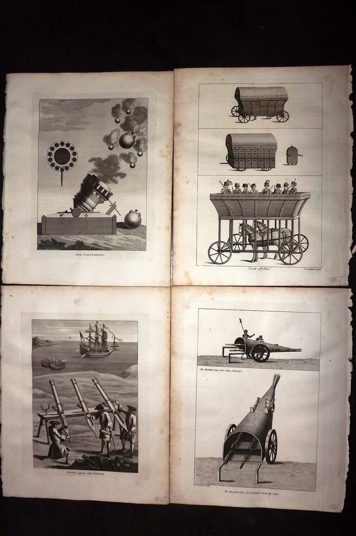 Grose, Francis 1801 Lot of 4 Antique Military Prints: Copper Plate Published 1801, London for "Military Antiquities Respecting a History of the English Army from the Conquest to the Present Time" by Francis Grose. Paper Size: 10.5 x 8 inch (27 x 21cm) Ve