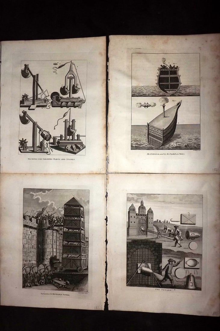 Grose, Francis 1801 Lot of 4 Antique Military Prints: Copper Plate Published 1801, London for "Military Antiquities Respecting a History of the English Army from the Conquest to the Present Time" by Francis Grose. Paper Size: 10.5 x 8 inch (27 x 21cm) Ve