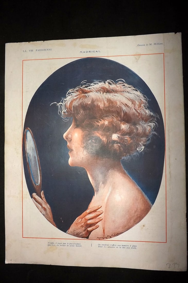 La Vie Parisienne 1926 Art Deco Print. Madrigal by Milliere: Lithographs Published 1928, Paris for "La Vie Parisienne" Illustrated by Lissac, Barbier, Vallet, Valee, Prejelan, Herouard, Fournier, Kuhn-Regnier, Georges L?onnec and others. Verso text, but none sh