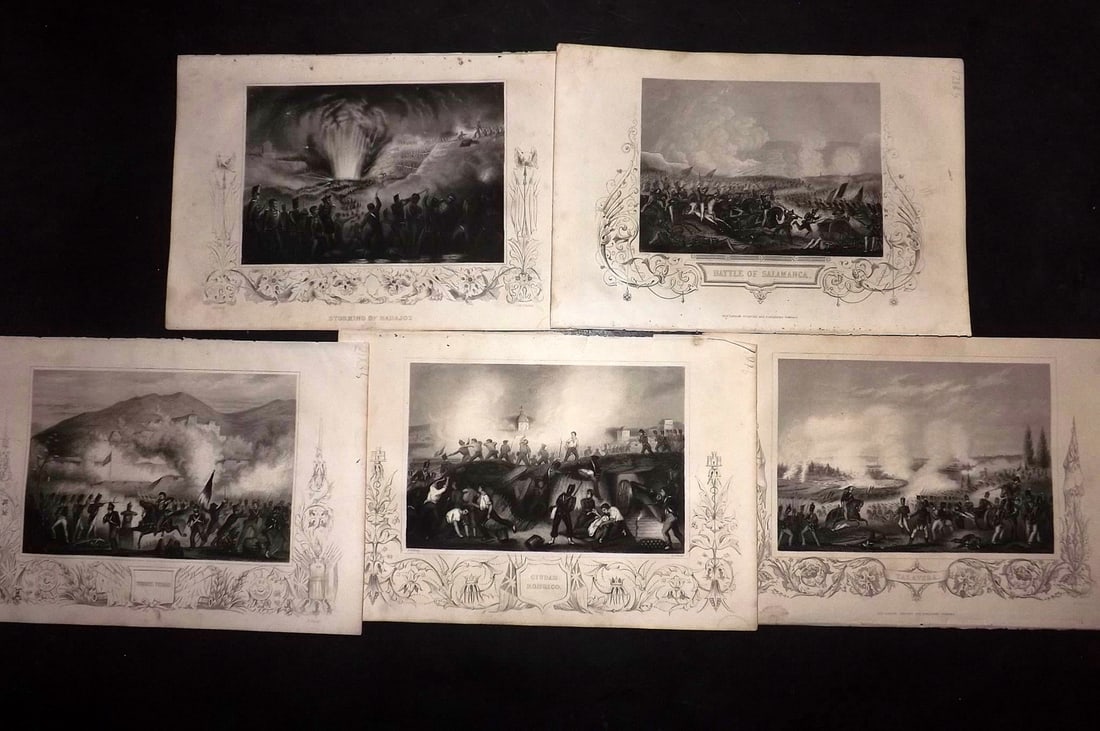 Williams, Lieut 1857 Lot of 5 Military Prints. Battles in Spain & Portugal: Steel Engravings Published 1857, London for "England's Battles by Sea and Land..." by Lieut-Colonel Williams. Paper Size: 10.5 x 7 inch (27 x 18cm) Good Condition