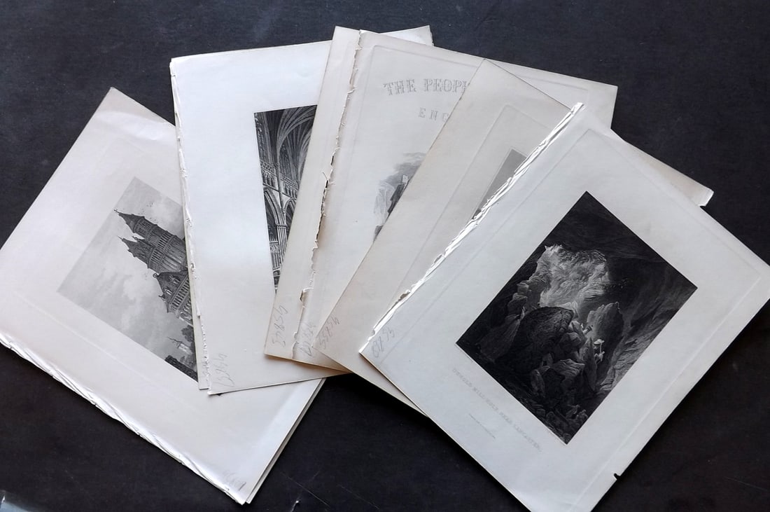 Fisher (Pub) 1844 Lot of 8 Antique Prints. UK & Europe Views: Antique Steel Engraving Published 1844-46 by Fisher & Son (Later Peter Jackson) London for "The People's Gallery of Engravings" by the Rev. G. N. Wright. Incl UK, Ireland, Italy, Germany, and France. 