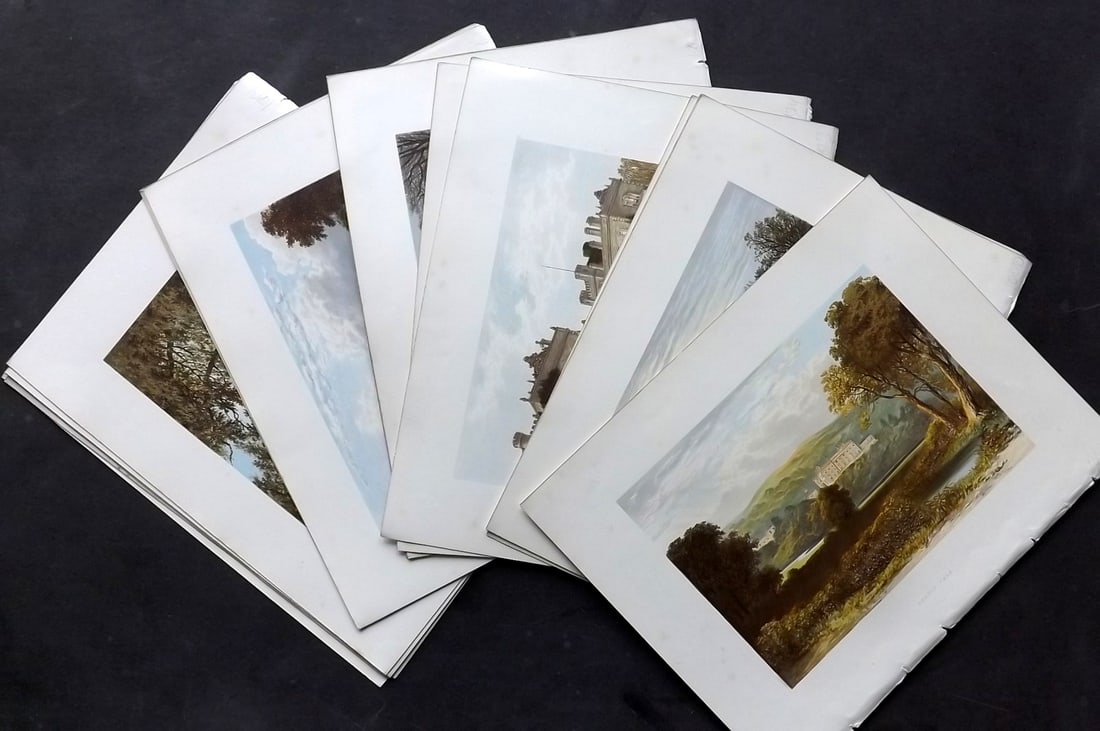 Morris Seats 1860's Lot of 18 Antique Prints. British Views: Antique Color Printed Woodblock Published 1866-1880 by William Mackenzie, London for "Picturesque Views of Seats of Noblemen and Gentlemen of Great Britain and Ireland" by the Rev. F. O. Morris. Print