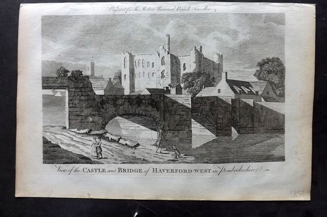 Burlington, Charles 1779 Folio Print. Castle and Bridge of Haverdord-West, Pemrokeshire (1 of 1)