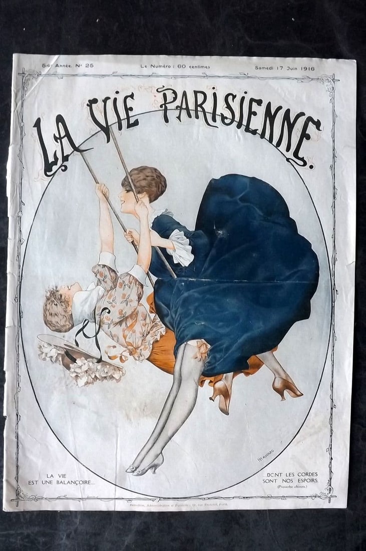 La Vie Parisienne 1916 Art Deco Print. La Vie est une balancoire by Herouard (1 of 1)