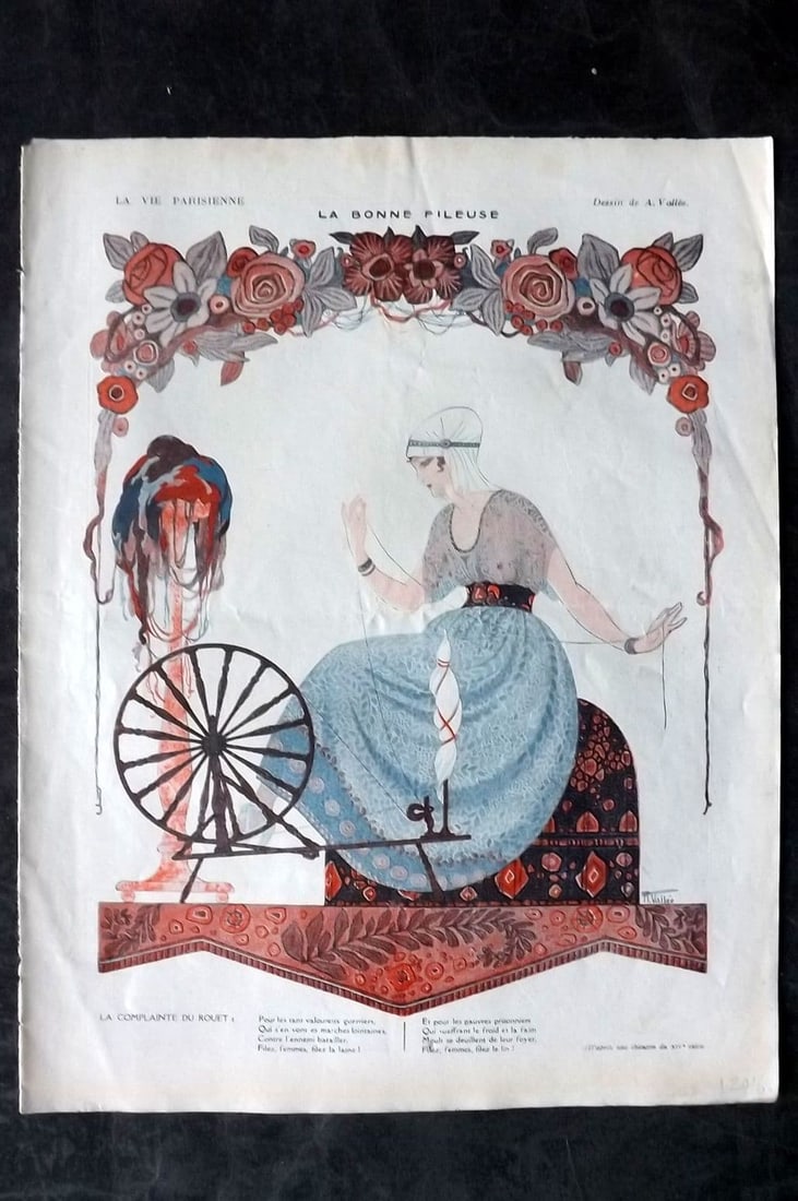 La Vie Parisienne 1917 Art Deco Print. La Bonne Fileuse by Vallee (1 of 1)