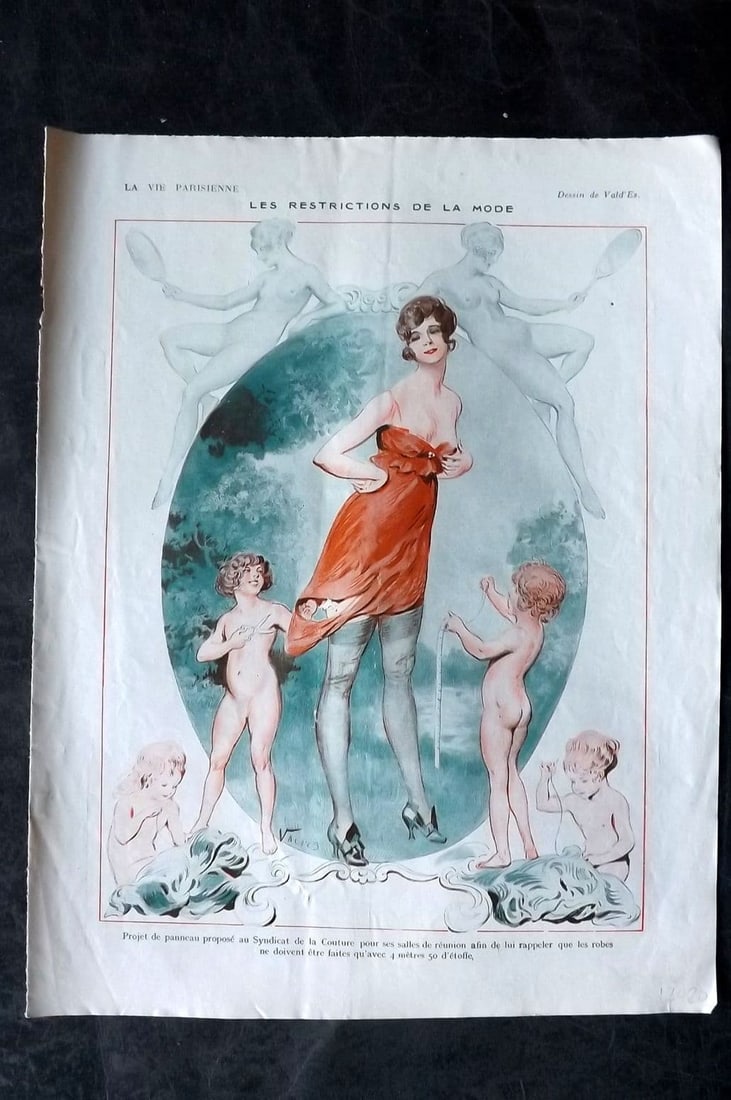 La Vie Parisienne 1918 Art Deco Print. Les Restrictions de la Mode by Vald'Es (1 of 1)