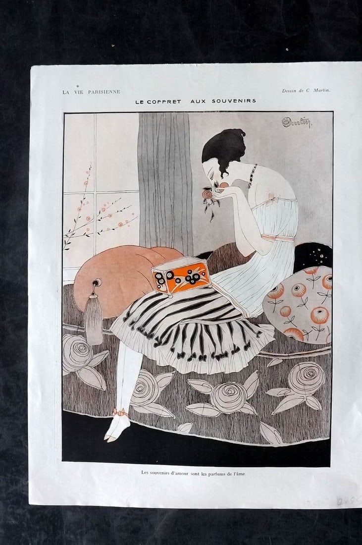 La Vie Parisienne 1918 Art Deco Print. Le Coffret Aux Souvenirs by C. Martin (1 of 1)